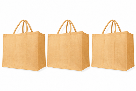 Pack of 3 , 16x24x14 Jucobee Natural Burlap Jute Tote Gift Bags with Round Tube Handles Reusable Wedding Party Bags