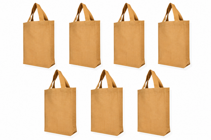 Pack of 7 , 18x13x3 Jucobee Natural Burlap Jute Tote Bags with Flat Handles Reusable Gift Grocery Bridesmaid Wedding Beach Bags