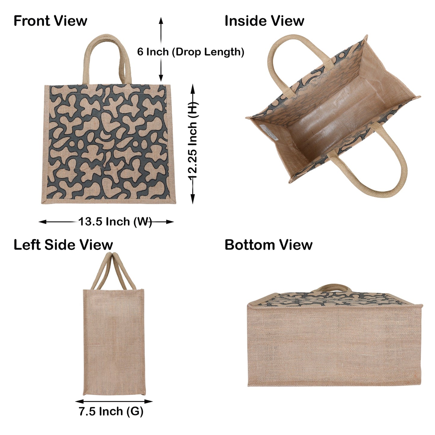 Printed Jute Bag Burlap Tote Bag for Bridesmaid Gift Travel Shopping Wedding Favor Return Gifts Christmas New Year (Packs of 5)