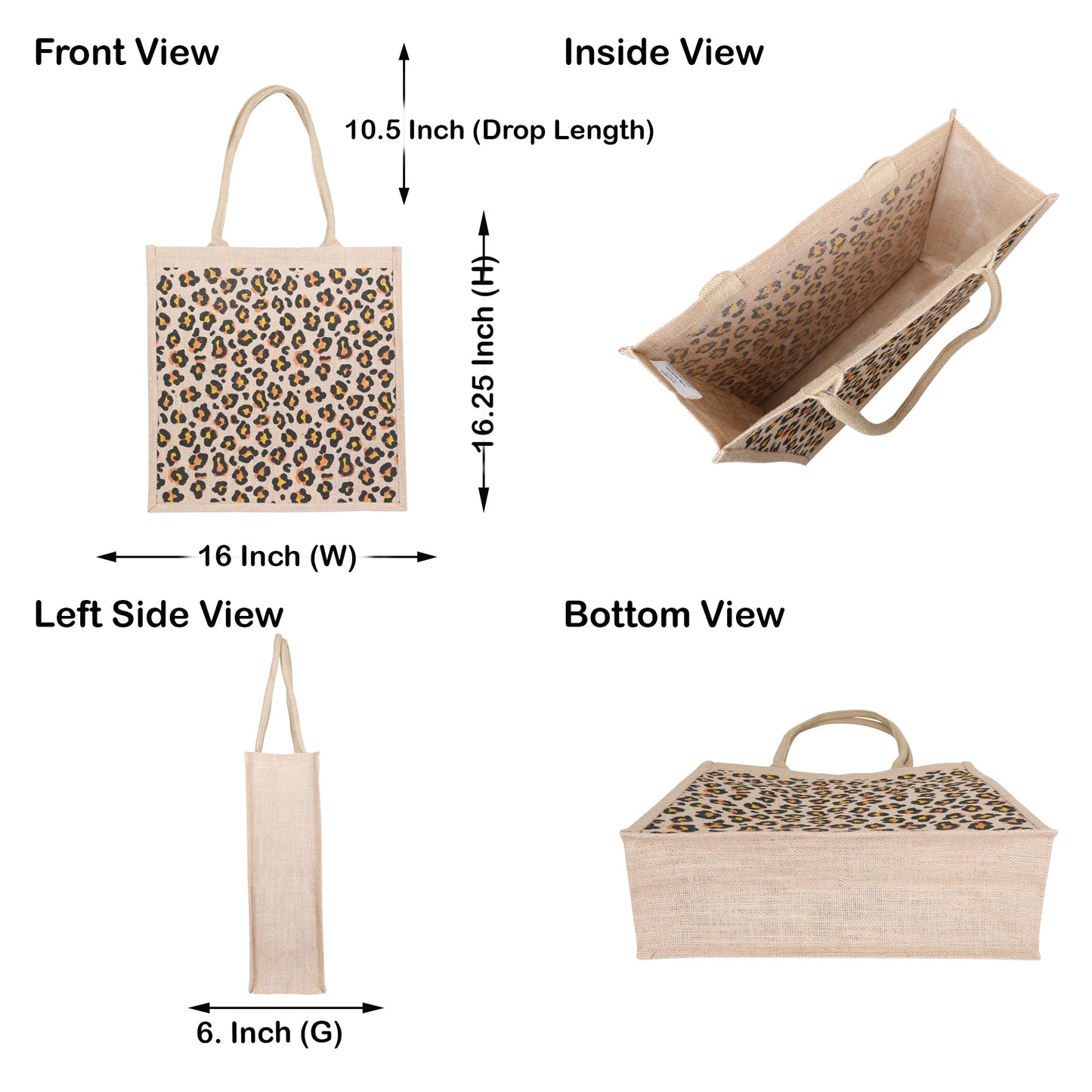 Eco-Friendly Natural Jute Tote Bag – Cheetah-Inspired Printed Reusable Bag for Shopping, Groceries, Travel, Beach, and Daily Use