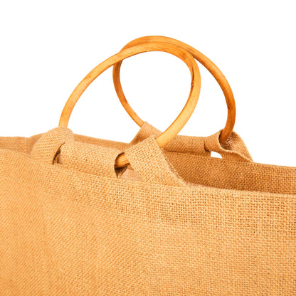 Reusable Jute Tote Bags with Cane Handles – Durable Totes for Shopping, Groceries (Set of 8)