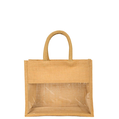 Jute Tote Bags with PVC Window – Wholesale Reusable Bags for Weddings, Christmas Parties & Special Occasions (Set of 8)