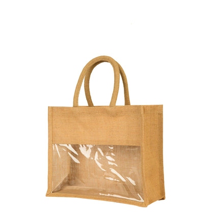 Jute Tote Bags with PVC Window – Wholesale Reusable Bags for Weddings, Christmas Parties & Special Occasions (Set of 8)