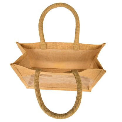 Jute Tote Bags with PVC Window – Wholesale Reusable Bags for Weddings, Christmas Parties & Special Occasions (Set of 8)