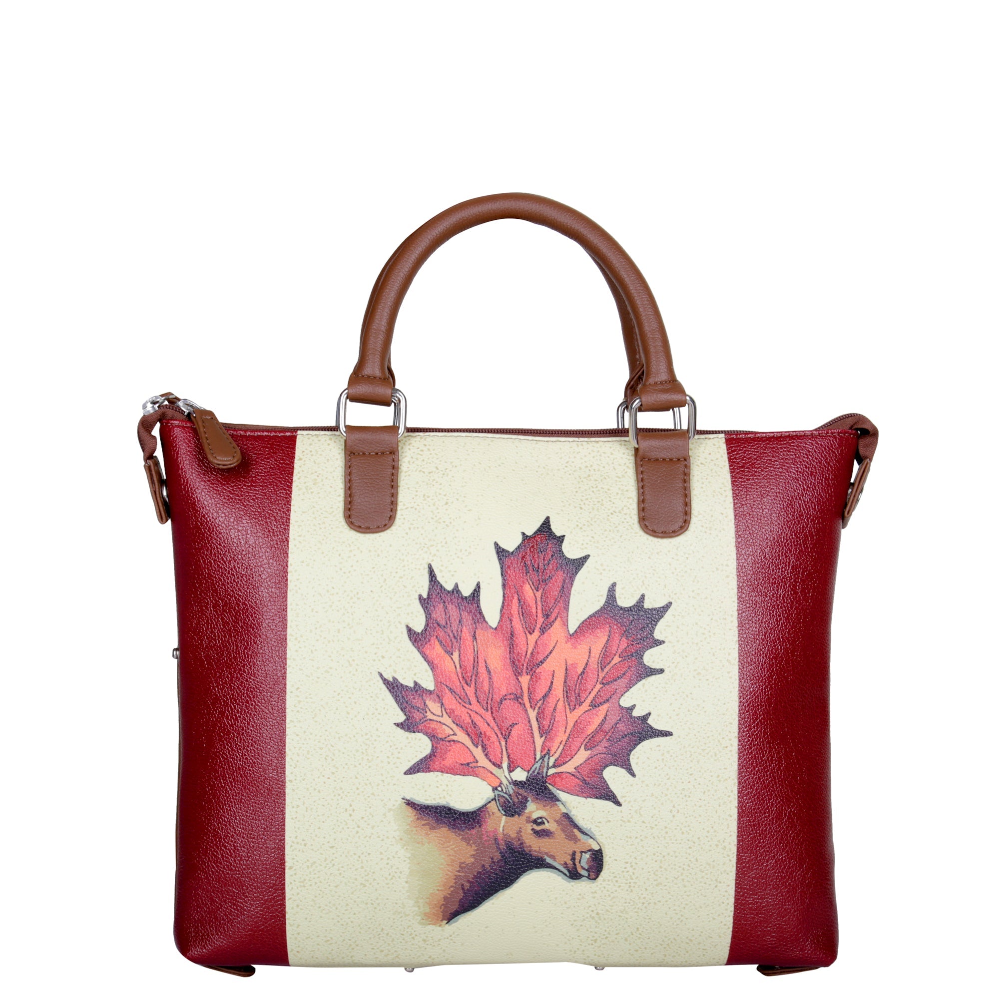 Vegan Leather Women's Wholesale Hand Painted Maple Leaf Print Bag
