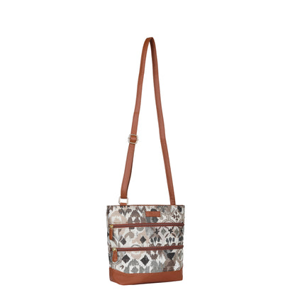 Women’s Abstract Design Tapestry Crossbody Sling Bag – Shoulder & Messenger Purse with Vegan Leather Trim