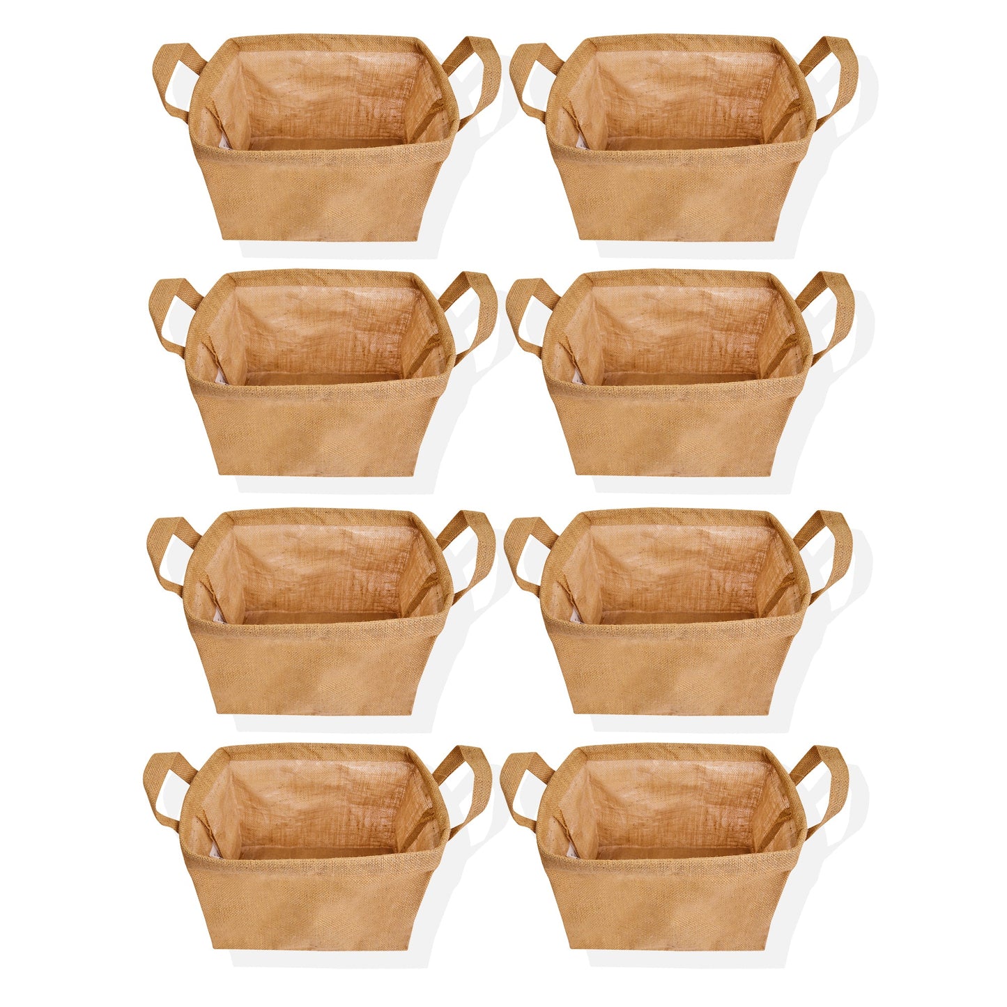 Natural Burlap Jute Storage Baskets with Handles – Collapsible Freestanding Hampers for Clothes & Toys (Set of 8)