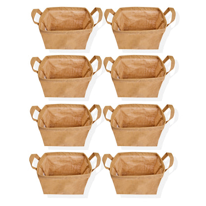 Natural Burlap Jute Storage Baskets with Handles – Collapsible Freestanding Hampers for Clothes & Toys (Set of 8)