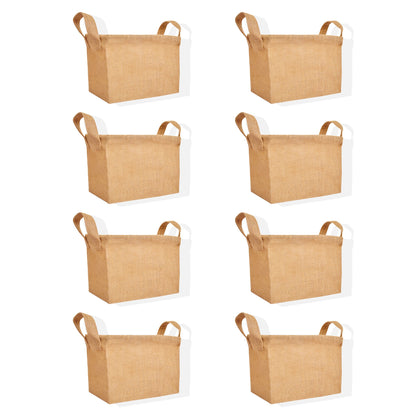 Jute Storage Baskets – Small Wicker Hampers for Clothes, Books, Toys, Natural Bedroom Organizer (Packs of 8)