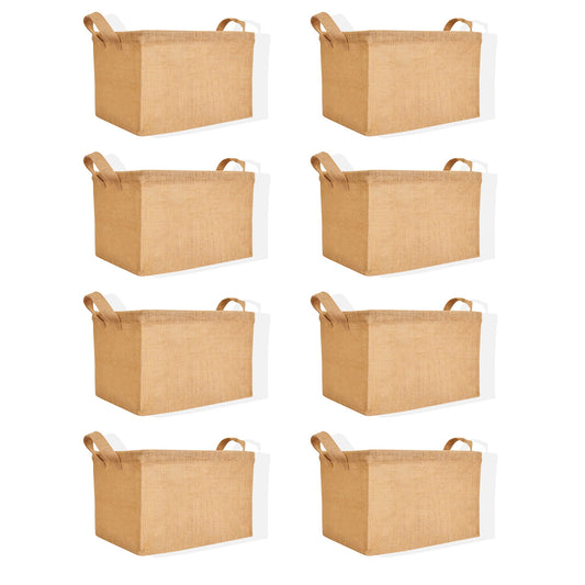 Rectangular Jute Basket with Handles – Multipurpose Storage for Shoes, Books, Toys & Home Organization (Set of 8)