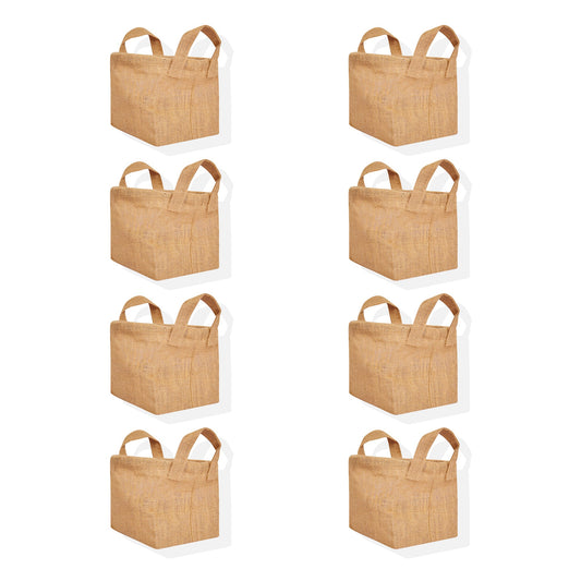 Beige Jute Storage Baskets –Laundry Storage Basket with Handles for Living Room, Bedroom – Organizer Bins for Toys, Books (Packs of 8)