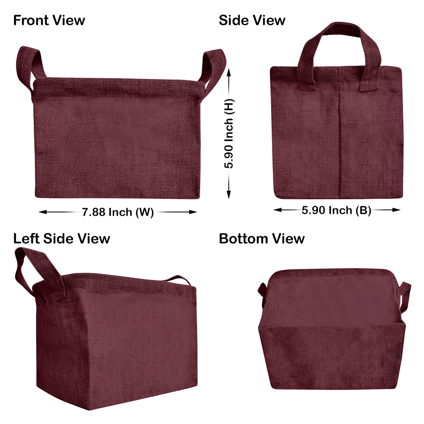 Jute Storage Baskets – Rectangular Organizer Bins with Handles  – Mini Hampers for Small Clothes, Toys & Shoes (Set of 4)