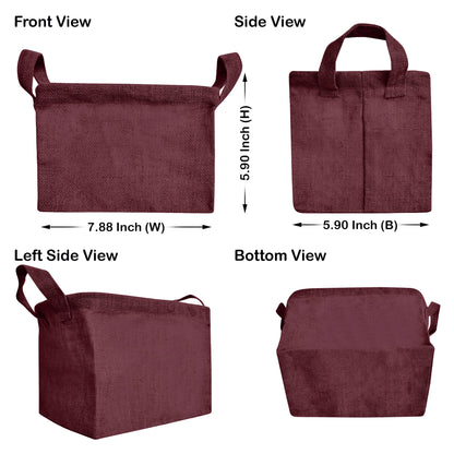 Jute Storage Baskets – Rectangular Organizer Bins with Handles  – Mini Hampers for Small Clothes, Toys & Shoes (Set of 4)