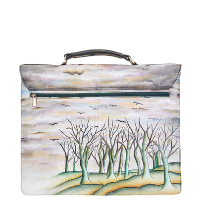 Hand-Painted Leather Briefcase Bag - Birds Design
