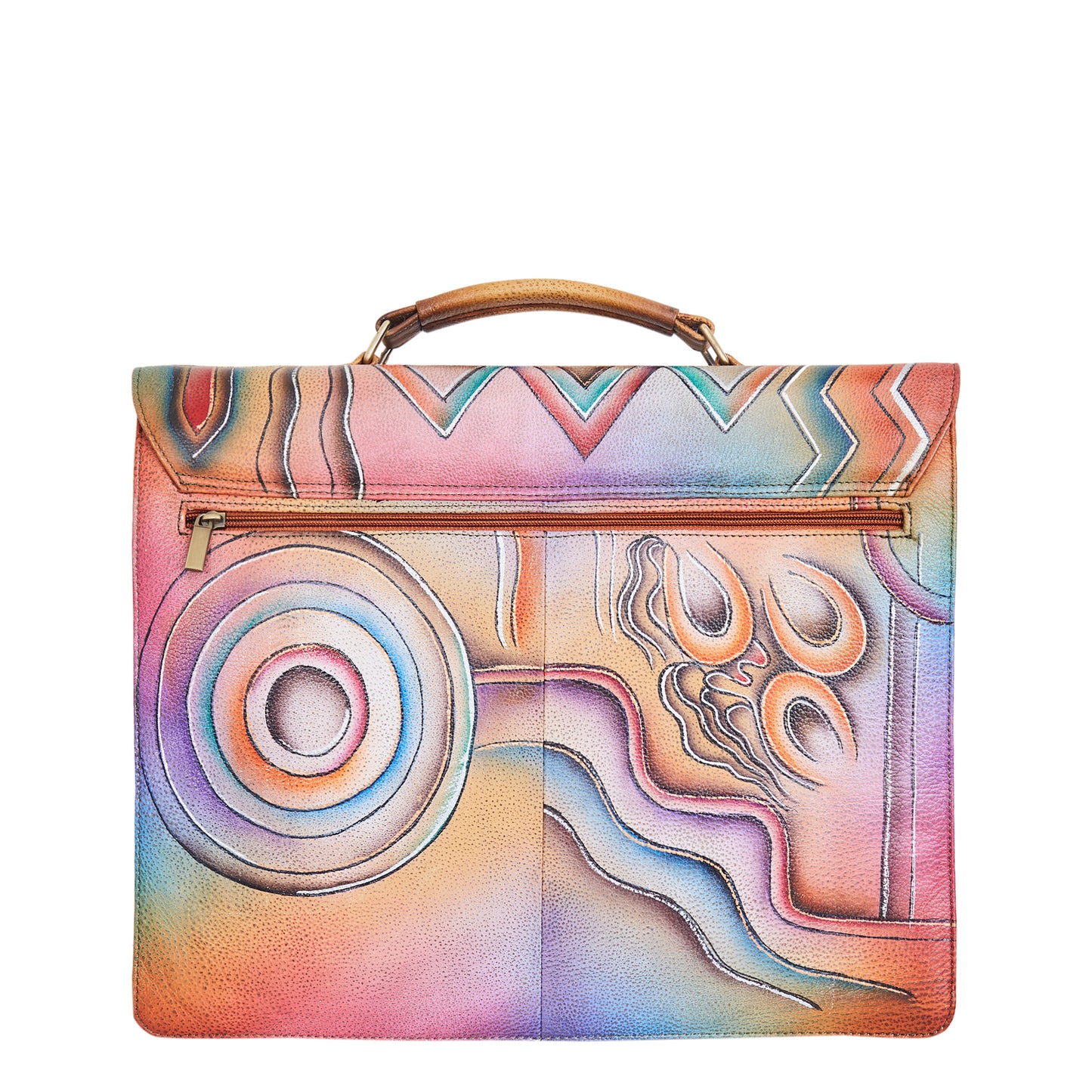 Hand-Painted Leather Briefcase Bag – Bright Abstract Design
