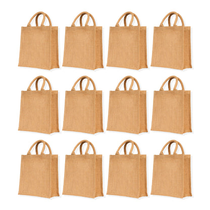 Eco-Friendly Jute Bags – Reusable Burlap Beach & Grocery Totes for Gifts, Grocery, Party Favors, Beach & Daily Use (Set of 12)