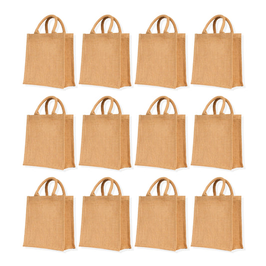 Eco-Friendly Jute Bags – Reusable Burlap Beach & Grocery Totes for Gifts, Grocery, Party Favors, Beach & Daily Use (Set of 12)