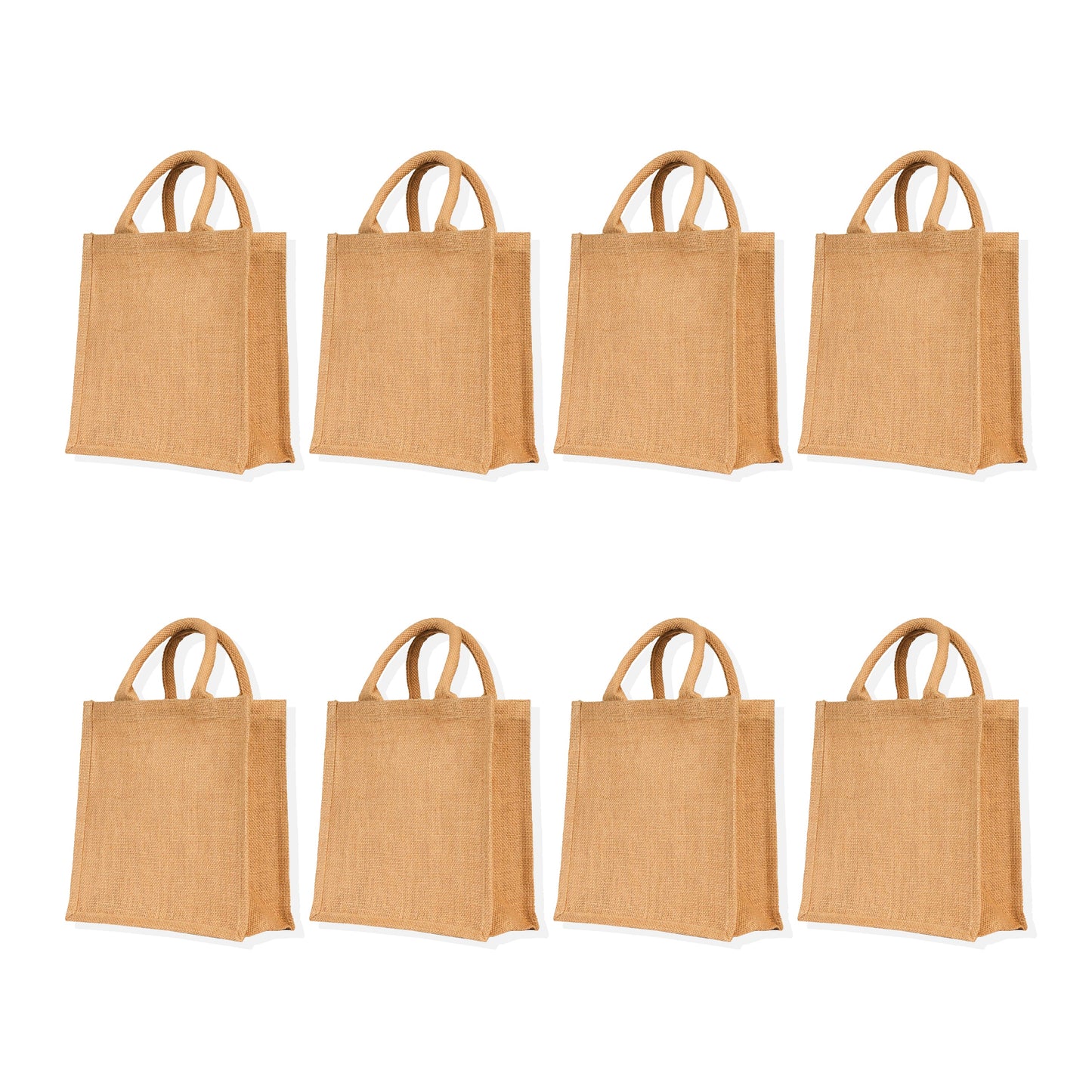 Jute Tote Bags – Reusable Eco-Friendly Burlap Bags for Gifts, Grocery, Party Favors, Beach & Daily Use (Packs of 8)