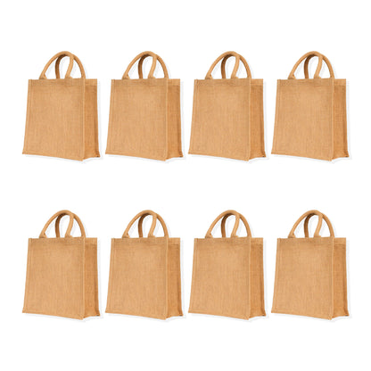 Jute Tote Bags – Reusable Eco-Friendly Burlap Bags for Gifts, Grocery, Party Favors, Beach & Daily Use (Packs of 8)