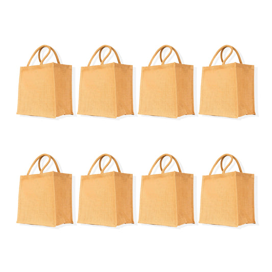 Jute Tote Bag, Reusable Shopping Bags, Wedding, Gift, Bulk Kitchen Reusable Grocery Bags (Packs of 8)