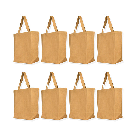 Reusable Jute Tote Bags with Handles – Eco-Friendly Burlap Bags for Groceries, Gifts, Weddings & DIY Crafts (Set of 8)