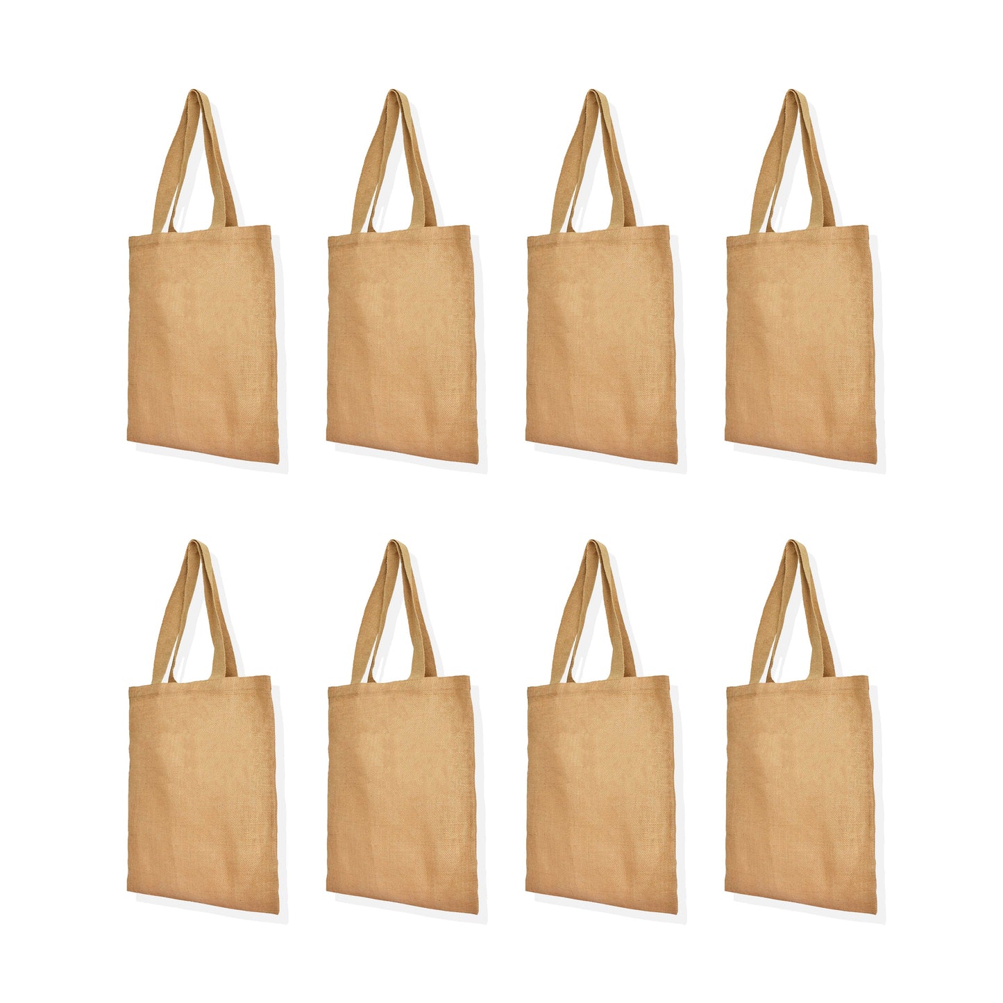 Reusable Jute Burlap Tote Bags with Handles – Eco-Friendly Totes for Beach, Grocery, Weddings & Travel (Packs of 8)