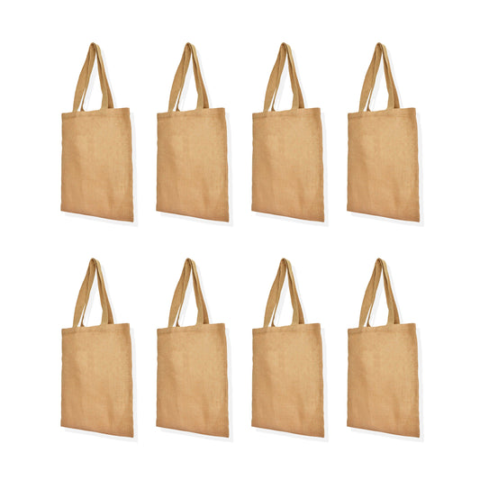 Reusable Jute Burlap Tote Bags with Handles – Eco-Friendly Totes for Beach, Grocery, Weddings & Travel (Packs of 8)