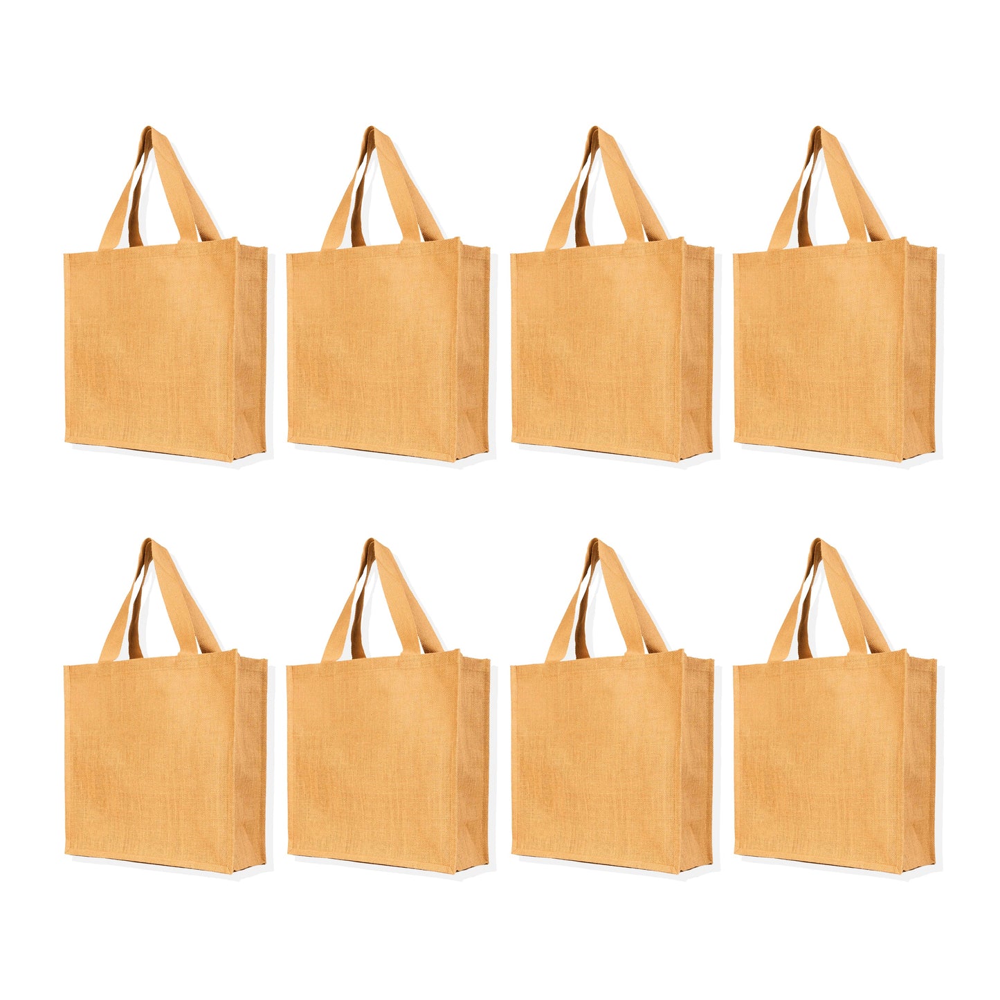 Wholesale Jute Tote Bags with Flat Handles – Reusable Burlap Bags for Women, Weddings & Shopping (Packs of 8)