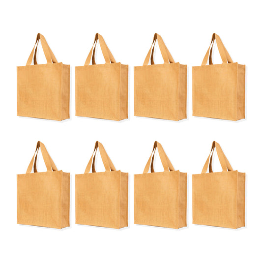 Burlap Jute Tote Bags with Flat Handles – Reusable Gift Bags for Women, Weddings & Shopping (Packs of 8)