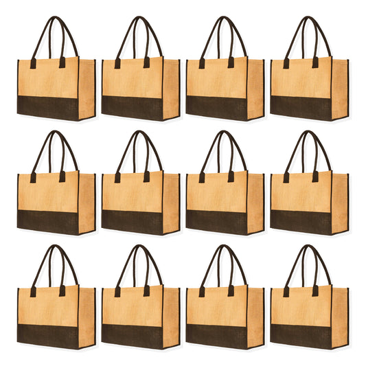 Burlap Jute Tote Bags- Reusable Gift Bags for Women, Bridesmaids, Weddings & Grocery Shopping (Packs of 12)
