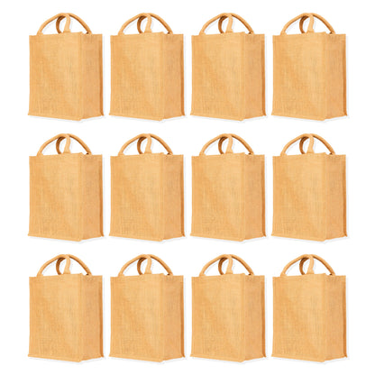 Burlap Jute Tote Bags– Reusable Wholesale Totes for Groceries, Weddings, Gifts & DIY Projects (Packs of 12)