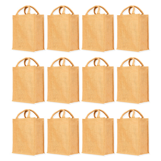 Burlap Jute Tote Bags– Reusable Eco-Friendly Totes for Groceries, Weddings, Gifts & DIY Projects (Packs of 12)