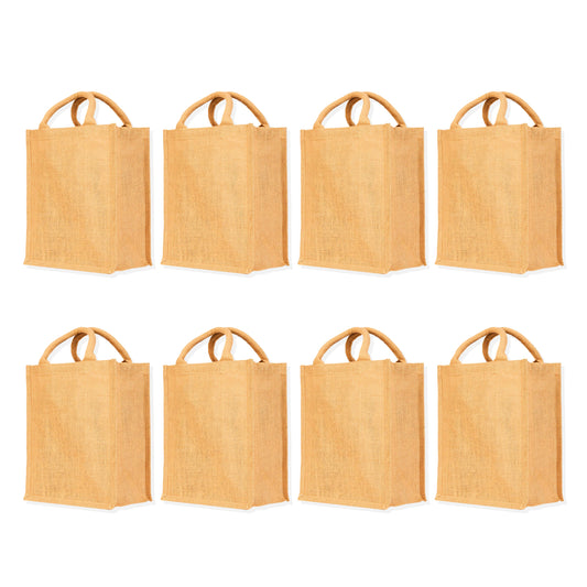 Burlap Jute Tote Bags Eco-Friendly Totes for Shopping, Weddings, Gifts & DIY Projects | Sturdy & Durable (Set of 8)