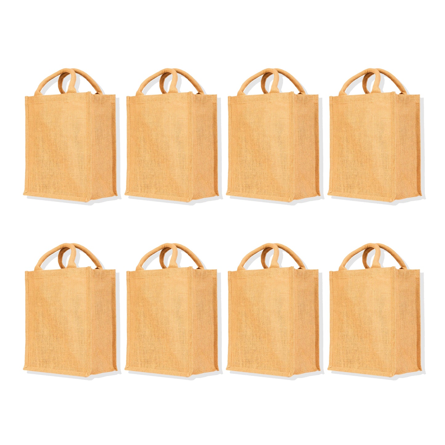 Burlap Jute Tote Bags– Durable, Eco-Friendly Totes for Shopping, Weddings, Promotional (Packs of 8)