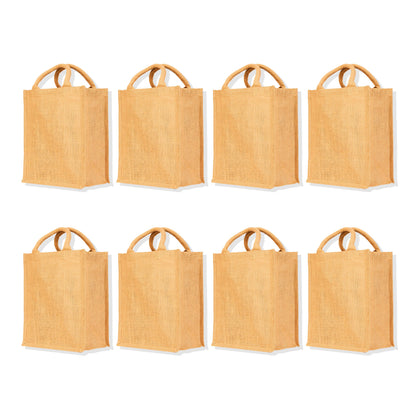Burlap Jute Tote Bags– Durable, Eco-Friendly Totes for Shopping, Weddings, Promotional (Packs of 8)
