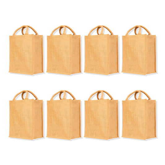 Burlap Jute Tote Bags– Durable, Eco-Friendly Totes for Shopping, Weddings, Promotional (Packs of 8)