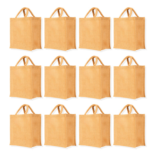 Sturdy Natural Jute Tote Bags – Eco-Friendly Reusable Burlap Bags for Shopping, Events, Gifts & DIY Projects (Set of 12)