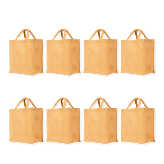 Jute Burlap Tote Bags – Reusable, Sturdy & Eco-Friendly Totes for Shopping, Events, Gifting (Set of 8)