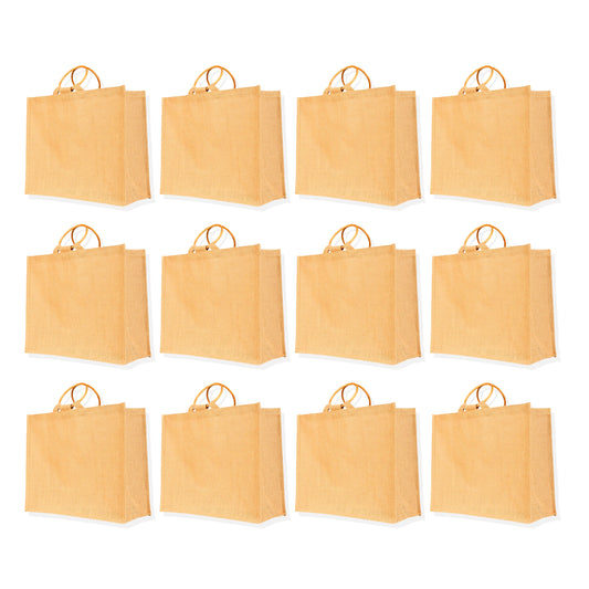 Reusable Jute Tote Bags – Durable Totes for Grocery, Shopping, Gifts, Beach, Weddings & More (Packs of 12)
