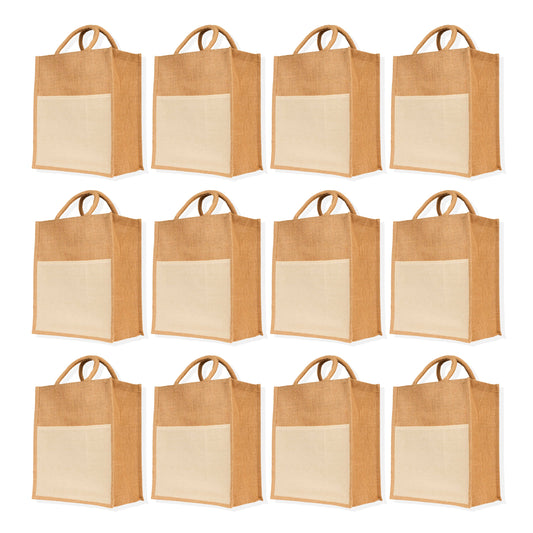 Jute Burlap Tote Bags – Multipurpose Bags for Women, Grocery, Gifting, Shopping, Travel, Beach & Weddings (Packs of 12)