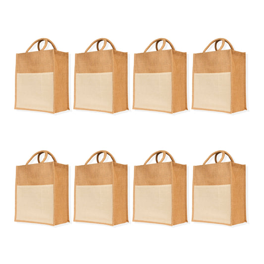 Jute Burlap Tote Bags – Multipurpose Bags for Women, Grocery, Gifting, Shopping, Travel, Beach & Weddings (Set of 8)
