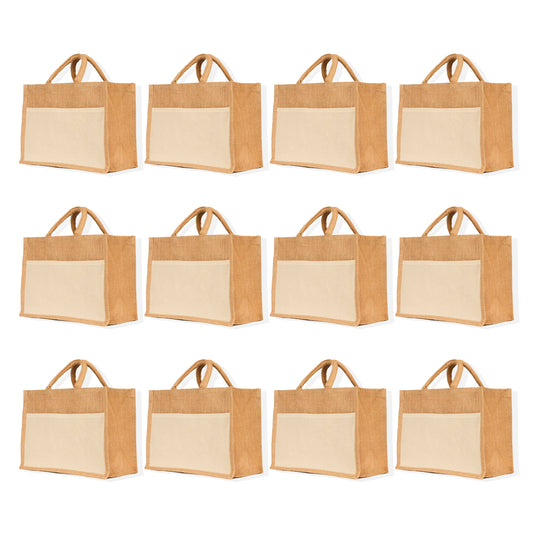 Jute Tote Bags, Reusable Burlap Shopping & Beach Bags, DIY Craft Bags for Gifts, Travel, Wedding (Packs of 12)
