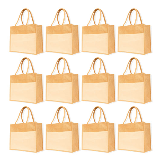 Reusable Jute Tote Bags – Durable Totes Bag for Shopping, Beach, Gifts, DIY Crafts, Travel & Wedding (Packs of 12)