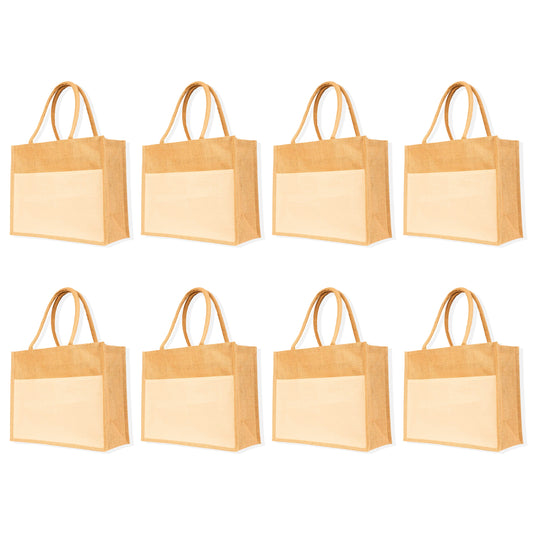 Reusable Jute Tote Bags – Durable Totes Bag for Shopping, Beach, Gifts, DIY Crafts, Travel & Wedding (Packs of 8)