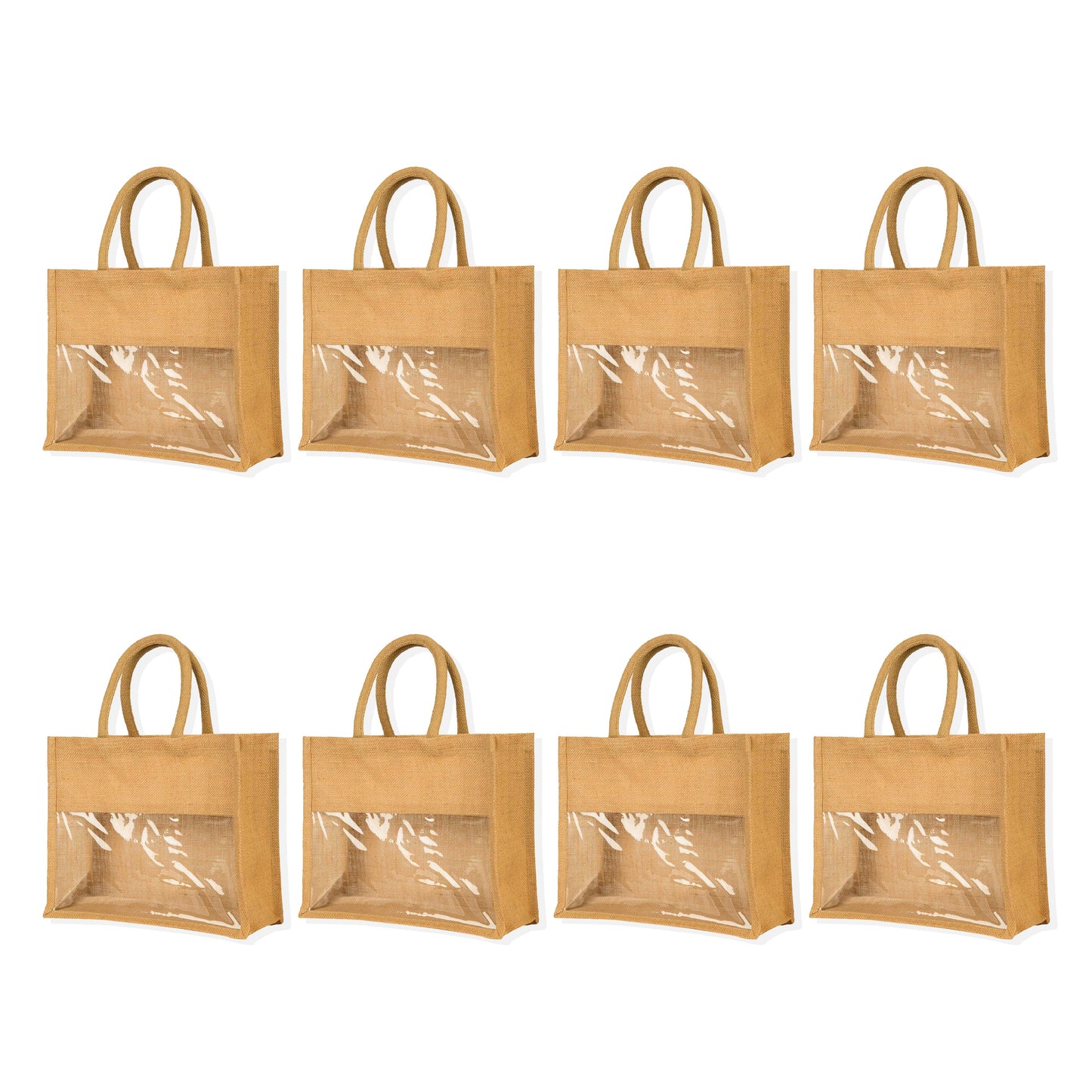 Jute Tote Bags with PVC Window – Wholesale Reusable Bags for Weddings, Christmas Parties & Special Occasions (Set of 8)