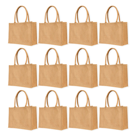 Reusable Jute Tote Bags – Burlap Gift Totes for Women, Grocery Shopping, Weddings, Parties & Beach (Packs of 12)