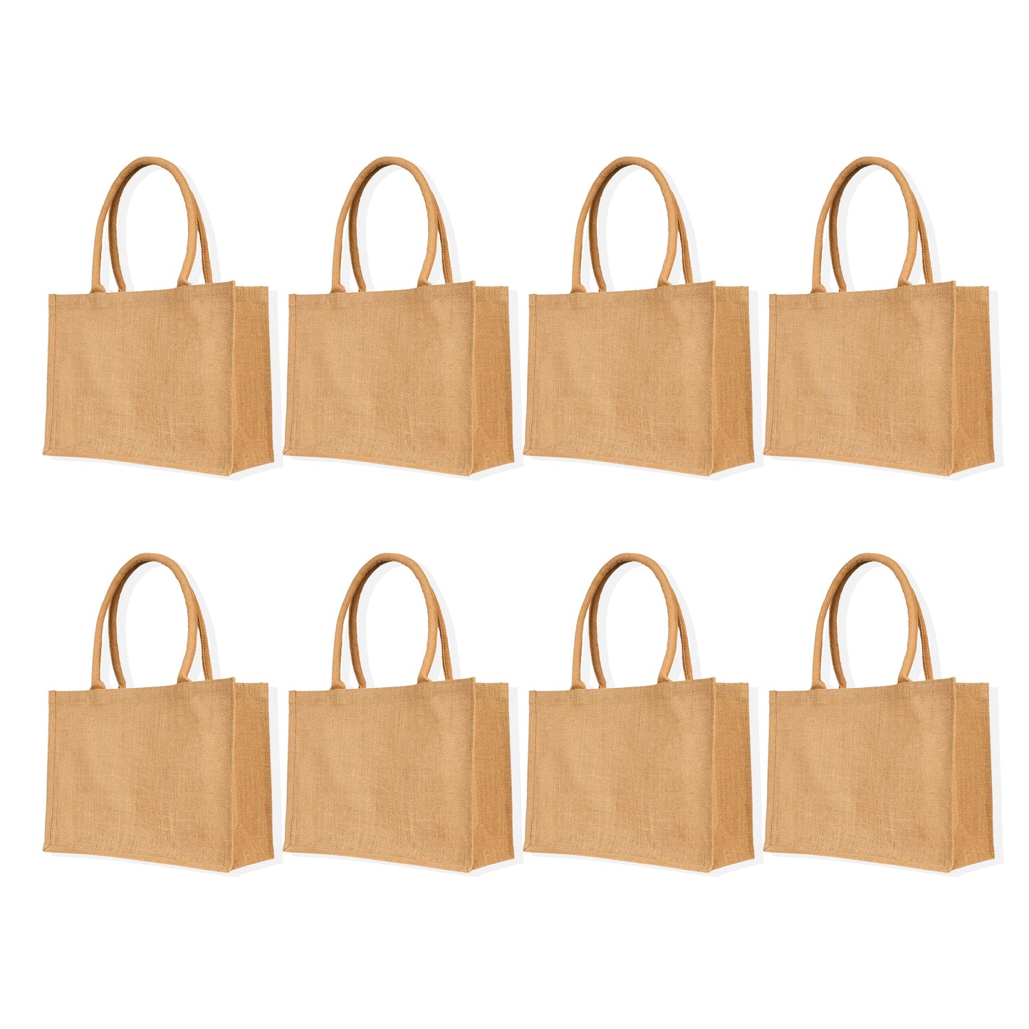 Wholesale Reusable Jute Tote Bags – Burlap Gift Totes for Women, Grocery Shopping, Weddings, Parties & Beach (Set of 8)