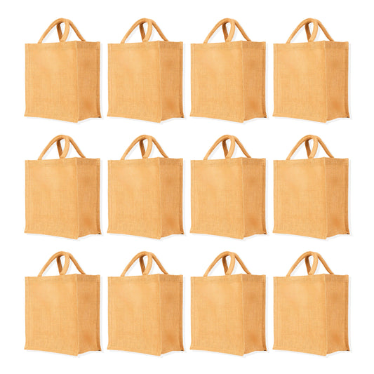 Jute Tote Bags with Tube Handles – Reusable Blank Burlap Gift Bags, Shopping, Weddings,& Beach Trips (Packs of 12)