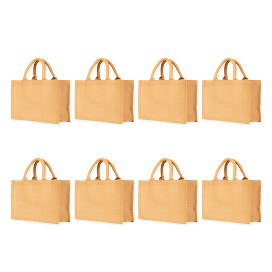 Reusable Jute Tote Bags – Ideal for Shopping, Groceries, Bridesmaids, DIY, Weddings, Beach Trips & More. (Packs of 8)