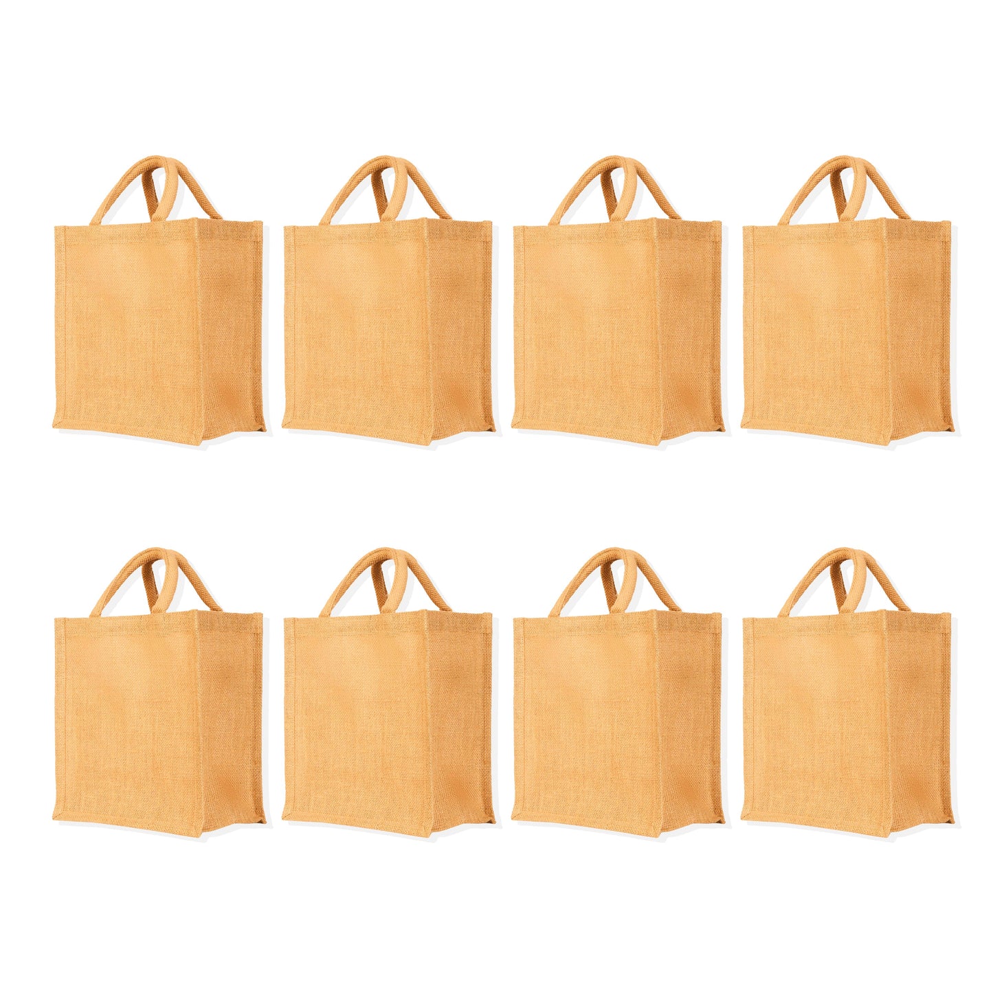 Jute Tote Bags with Tube Handles – Reusable Blank Burlap Gift Bags for Shopping, Weddings & Beach Trips (Packs of 8)